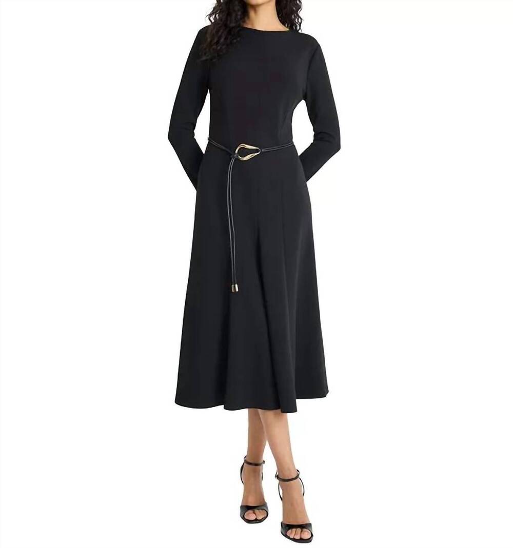 NEW MAGGY LONDON elea long sleeve midi dress with belt in black